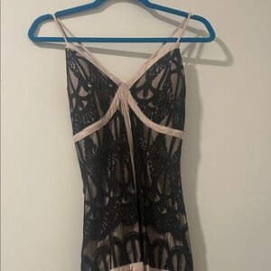 Chic Black and Creme Lace Long Dress